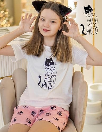 Arshiner Girls Pajama Set 3 Piece Short Sleeve Sleepwear Summer Soft Cute Pjs Outfits thumbnail 2