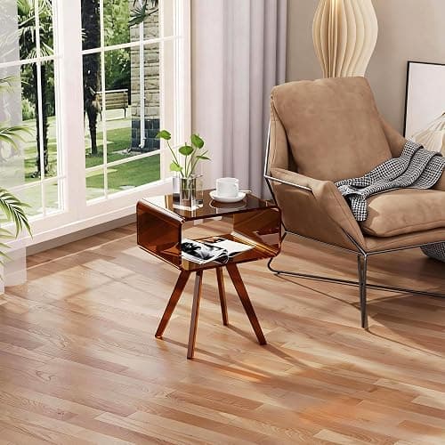 solaround Acrylic Side Table, Acrylic Nightstand Bedside Table for Bedroom (Dark Brown, 16.1'' x 11.8'' x 19.7'') thumbnail 9