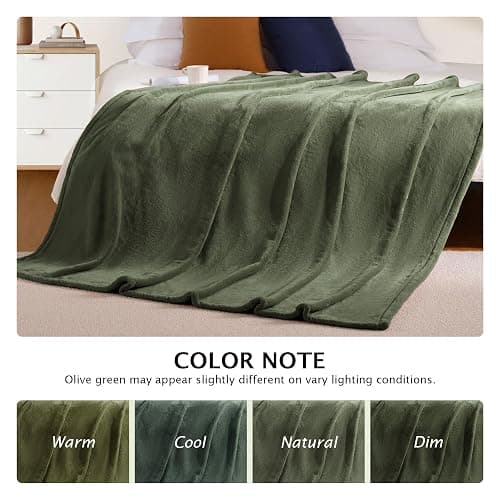 BEAUTEX Fleece Throw Size Blanket for Couch Sofa or Bed, Soft Fuzzy Plush Luxury Flannel Lap Blanket, Super Cozy and Comfy for All Seasons (Olive Green, 50" x 60") thumbnail 5