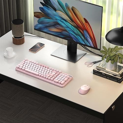 COVEVA Wireless Keyboard and Mouse Combo, 2.4GHz USB Receiver, Plug and Play, Retro Full Size Typewriter Keyboard and Wireless Mouse for Computer, Laptop, Windows, Mac, and PC (Pink) thumbnail 2