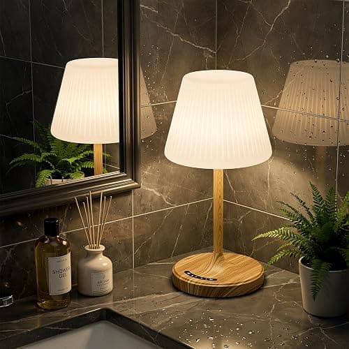 Shower Lamp Waterproof Bathroom Lamp for Inside Shower Bathtub, Rechargeable Cordless Table Lamp with 4000mah Battery, Touch Dimmable Light, Small Relaxing Spa Night Lamp for Bathroom, Kitchen, Desk - Image 1