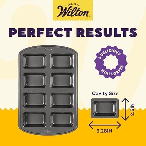 Wilton Gold Non-Stick Bakeware Mini Loaf - Baking Pan for Mini Banana Breads, Cakes & More - Made Without PFAS - Offers Even Heat Distribution & Hassle-Free Cleaning - 15 x 10 x 1.6 Inch, 8 Cavity - Image 1
