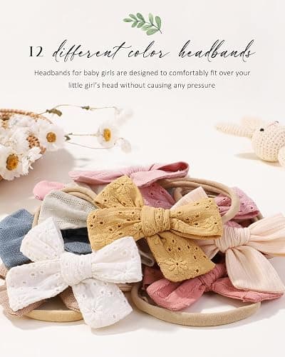 jollybows 12pcs Baby Girls Hair Bows Nylon Elastic Headband Hair Accessories for Infants Toddlers Newborn thumbnail 6