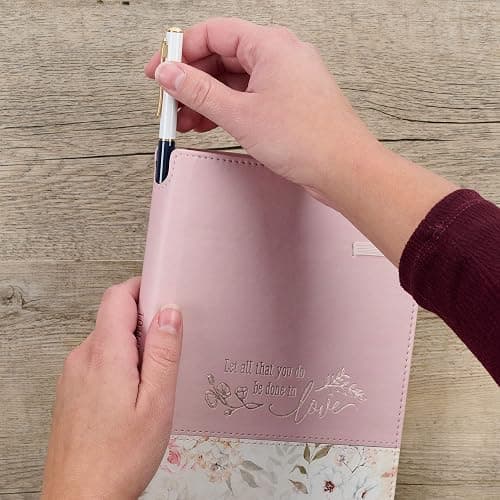 Christian Art Gifts Classic Journal w/Pen Holder & Elastic Closure, Done in Love - 1 Corinthians 16:14 Bible Verse, Inspirational Scripture Notebook w/Ribbon Marker, 336 Lined Pages, Pink Florals thumbnail 6