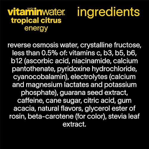 vitaminwater Energy Tropical Citrus Nutrient Enhanced Flavored Water Beverage, 20 fl oz Bottles, 12 Pack thumbnail 2