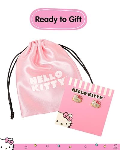Pave Crystal Hello Kitty Earrings for Women Official License, Gold Tone and Enamel Dangle or Stud Earrings, Sanrio Jewelry thumbnail 6