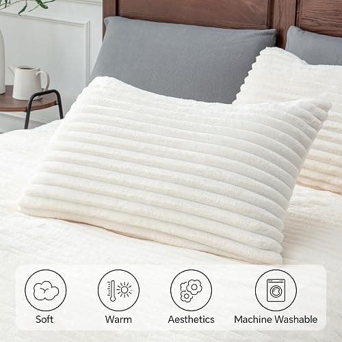 BEDELITE Fleece Twin Comforter Set -Super Soft & Warm Fluffy Cream White Bedding, Luxury Fuzzy Heavy Bed Set for Winter with 1 Pillow case thumbnail 8