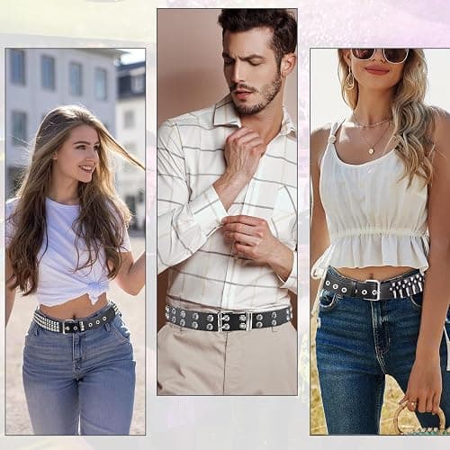 YOGEYOGE Black Studded Belt, 3 Pcs Y2K Belt Emo Girl Goth Punk Rock Double Grommet with Pyramid Scene for Women Men thumbnail 6