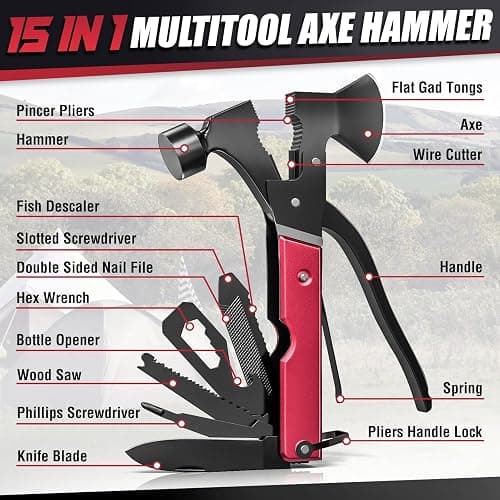 15 in 1 Multitool Axe Hatchet, Christmas Stocking Stuffers for Men Adults, Camping Accessories Survival Gear, Multi Tool for Camping Hiking Survival, Cool Gadgets Gifts for Men,Husband, Boyfriends thumbnail 2