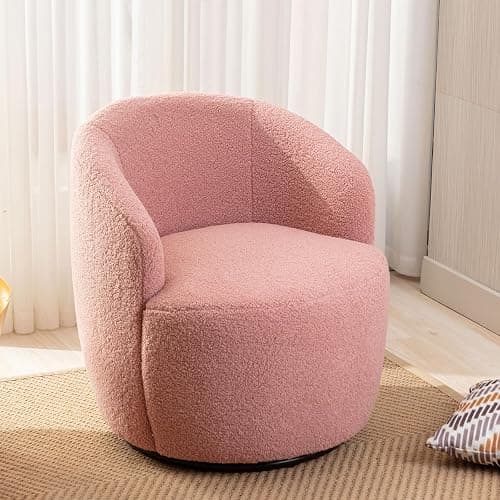 FOXHUNTER Swivel Barrel Chair, 360° Small Single Sofa Armchair Comfy Round Sofa Chair, Boucle Chairs Padded Armchair, Modern Round Accent Arm Chairs for Living Room Bedroom, Teddy Pink - Pink-teddy - One Chair - Image 1
