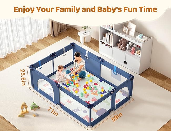 CoziBB Baby Playpen with Mat, 71" × 59" Extra Large Playpen for Toddler, Baby Playard with Breathable Mesh, Fence Play & Sleep Area for Indoor & Outdoor thumbnail 3