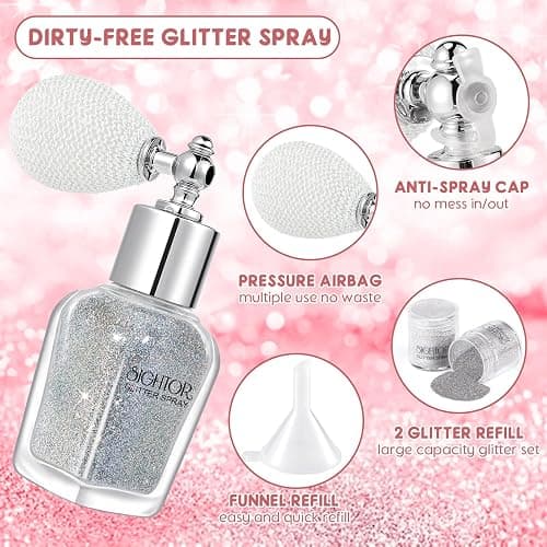 SIGHTOR Body Glitter Spray 30ML Shiny Spray for Body Hair Face Clothing | Sliver Body Shimmer Glitter Loose Sparkle Makeup for Body Highlighter thumbnail 3
