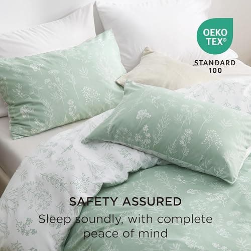 Bedsure Double Duvet Cover Set - Reversible Green Duvet Cover with Zipper Closure, 3 Pieces Floral Patterned Bedding Set with 8 Corner Ties and 2 Pillowcases, 200x200cm thumbnail 4