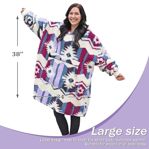 Catalonia Oversized Blanket Hoodie Sweatshirt, Wearable Sherpa Lounging Pullover for Adults Women Men thumbnail 6
