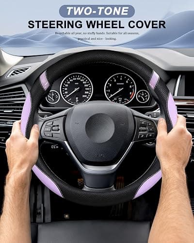 Universal Leather Steering Wheel Cover for Women Steering Wheel Cover for Car 15 inch (Lilac Color) thumbnail 2