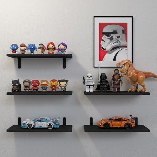 DOLLFIO Floating Shelves, 5 Sets Wall Shelves, Wood Floating Shelves for Bedroom Wall Décor, Wall Mounted Floating Bathroom Shelf for Storage, Floating Book Shelf, Living Room – Black thumbnail 4
