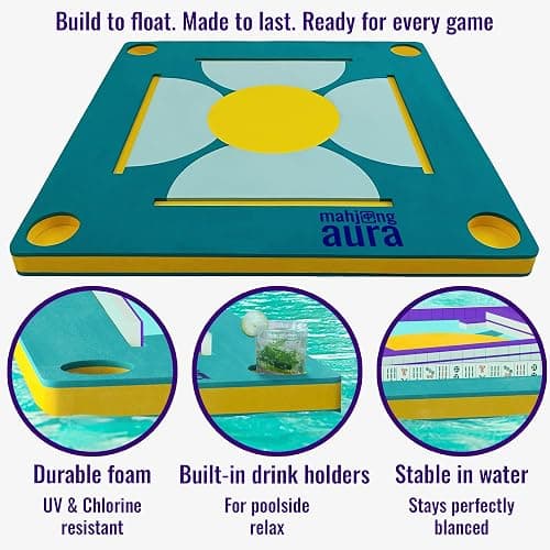 Mahjong Aura - Floating Mahjong Table for Pool - Swimming Pool and Hot Tub Float Board for Card Games, Scrabble, Dominoes, Poker - Adults Pools Game Tray for Water and Lake - Domino Floater Tables thumbnail 4