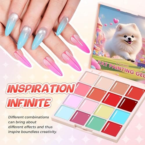 GELLAKTIK Pat Painting Gel, 16 Colors Ombre Gel Nail Polish for French Manicure, Blooming Aura Nails with Sponge Applicators, UV/LED Curing DIY Nail Art Palette thumbnail 9