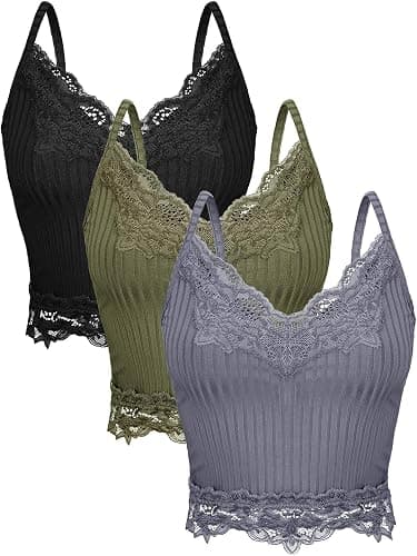 Bencailor 3 Pcs Women's Lace Tank Tops Y2k Camisole Lace Patchwork Crop Tops Grunge Style Ribbed Knitted Clothing - Image 1