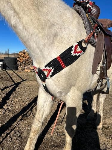 Western Mohair Horse Breast Collar Premium Wool and Leather Handmade Comfortable Equestrian Tack Breast Collar for Horse Free Size (Black) thumbnail 2