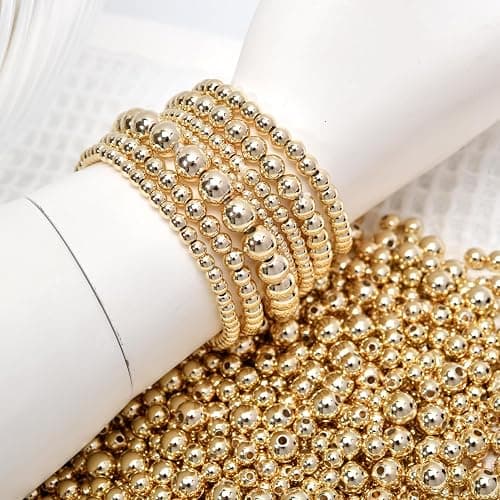 250pcs 18K Gold Filled Spacer Beads，Round Bracelet Beads,Seamless Smooth Metal Brass Beads，Lasting Round Spacer Beads for DIY Necklace Bracelet Jewelry Making (Gold 3mm) thumbnail 4