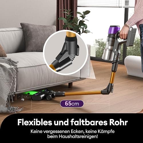 Ultenic U20 Akku Staubsauger, 55000Pa/ 600W/60Min Staubsauger Kabellos Mit Selbststehendes Design, Flexibles Biegegelenk, GreenEye-Technologie, Anti-Tangle Bodenbürste für Hartböden Teppiche Tierhaare thumbnail 4