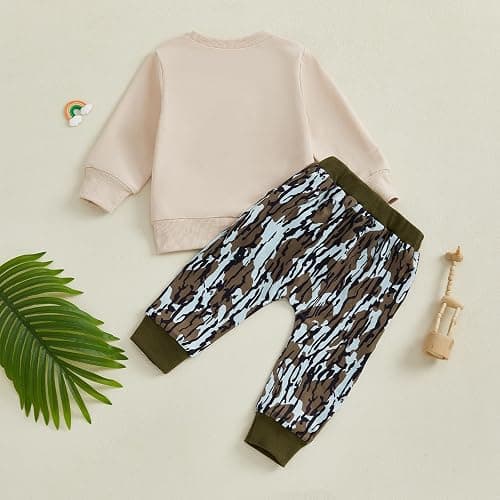 Vicaankue Toddler Baby Boy Hunting Outfit Duck Deer Embroidery Long Sleeve Sweatshirt Camo Pants Set 2Pcs Fall Winter Clothes thumbnail 7