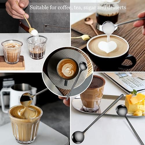 9 PCS Coffee Spoons Espresso Teaspoon, PBIEHSR Stainless Steel Tea Spoon Two Different Lengths Dessert Spoons for Stirring Coffee Bar Accessories (Black) thumbnail 4
