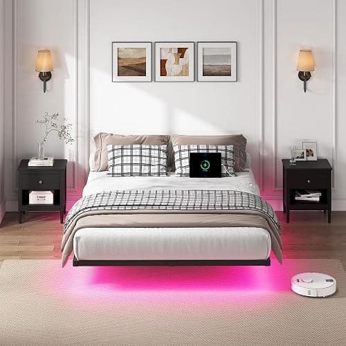 YORMDMO Floating Bed Frame Queen Size, Heavy Duty Bedframe with Smart LED Lights & Charging Station, Modern Metal Platform Bed, Easy Assembly No Box Spring Needed, 10 Inch thumbnail 8