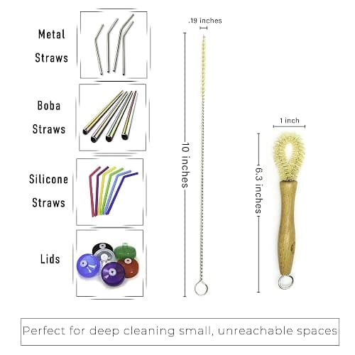 All Natural Bottle Brush and Straw Set (NO Plastic) Sisal Bristles and Wood Handle Bottle Cleaners for Washing Narrow Beer Bottles, Sports/Water Bottles, Tumbler, Kettles, Lid Brush, Long Straw Brush thumbnail 4