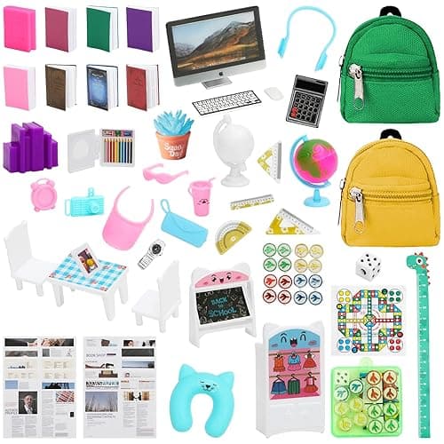 SOTOGO 46 Pieces Doll House School Supplies Mini School Accessories Dollhouse Toy Home Miniature Model DIY Doll Accessories - A Doll Study Leisure