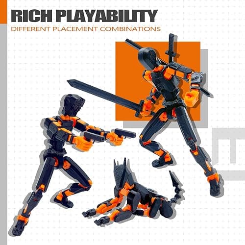 Uodofy (Assembly Completed) T13 3D Action Figure Set,Dummy Robo Titan 13 Action Figures,3D Printed Multi-Jointed Toy (Black + Orange) thumbnail 6