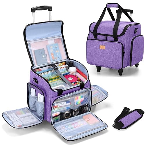 LUXJA Rolling Teacher Bag with Multiple Pockets and Bottom Support Pad, Multifunctional Teacher Tote Bag with Detachable Dolly (Patent Design), Purple - Image 1