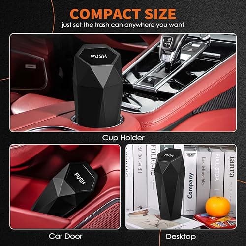 HOTOR Car Trash Can with Lid - 2 Pack, Car Accessories for Interior, Leakproof Vehicle Garbage Can with 30 Attached Trash Bags, Multipurpose Organizers and Storage for Home, Office, Black thumbnail 3