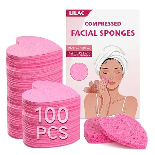 100 Count Compressed Facial Sponges 100% Natural Cellulose Eco-Friendly Makeup Sponges for Gentle Cleansing, Exfoliating & Stubborn Makeup Removal Travel for Women (pink) - Image 1