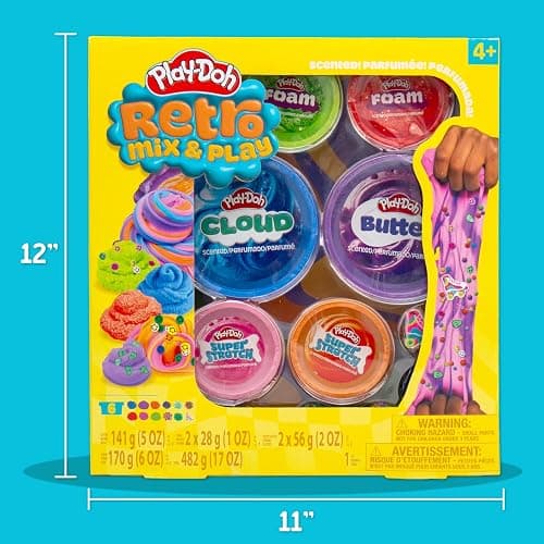 Play-Doh Retro Mix & Play Scented Slime for Kids, 6-Pack Variety, Cloud, Butter, Foam, Super Stretch, (Blue Raspberry, Grape, Watermelon, Orange, Strawberry, Cherry) Popular Toys, Gifts & Party Favors thumbnail 3