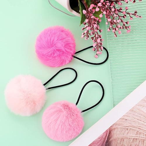 Lusofie 4 Pairs Pom Pom Hair Ties - 8pcs Baby Hair Pom Poms Halloween | Elastic Fluffy Hair Ties Hot Pink Hair Accessories ，Christmas Hair Pom Poms , fuzzy scrunchies thumbnail 7