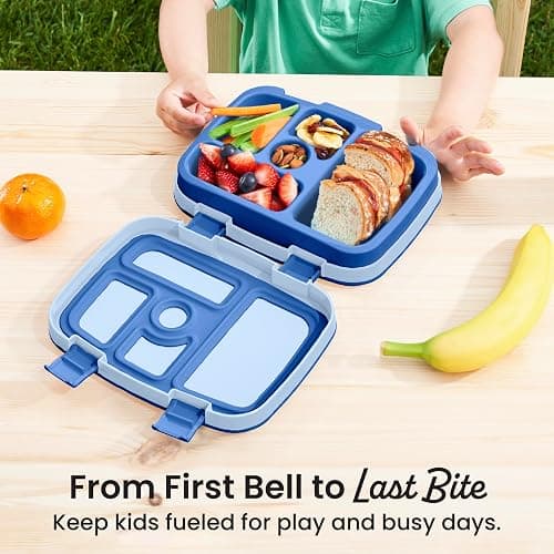 Bentgo Kids Bento-Style 5-Compartment Leak-Proof Lunch Box - Just-Right Portions for Ages 3 to 7, Durable, Drop-Proof, Dishwasher Safe, PFAS & BPA-Free & Made with Food-Safe Materials (Blue) thumbnail 2