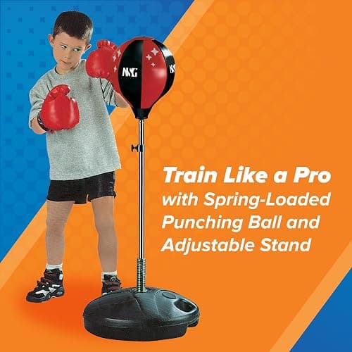 NSG Punching Bag for Kids & Boxing Gloves Set - Adjustable Freestanding Speed Bag with Spring-Loaded Stand, Junior Boxing Gloves & Hand Pump - Portable, Easy Assembly for Boys, Teens, Toddlers Ages 4+ thumbnail 5