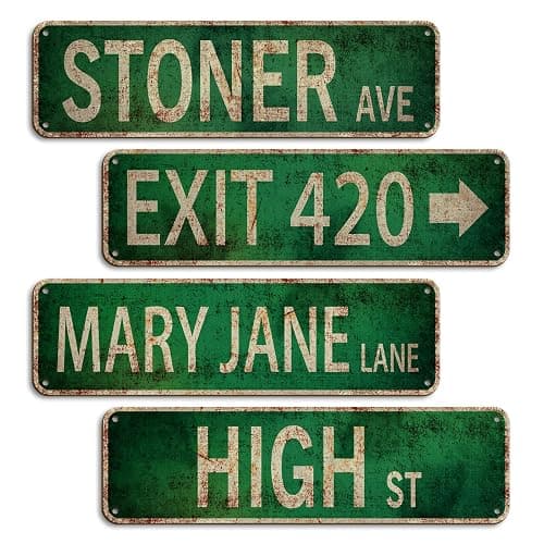 Booda Brand Stoner Avenue Street Sign 4 Signs of Exit 420 /High St/Mary Jane Lane/Stoner Ave for Room Decor, Duplex Printed Trippy Room Decor for Stoner, Vintage Rustic Retro Garage Decor Sign - Image 1
