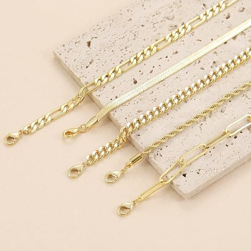 Dearmay Gold Bracelets for Women Waterproof, 14K Gold Plated Minimalist Bracelets Stack Non Tarnish Trendy Dainty Herringbone Vintage Cuban Paperclip Rope Thin Box Link Chain Stackable Jewelry Sets Modern Fashion Accessories Gifts for Womens thumbnail 3