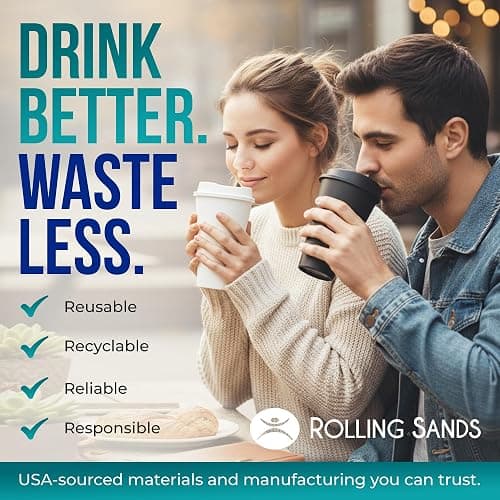 Rolling Sands USA Made 16 oz Reusable Coffee Cups with Lids 2 Pk, To Go Travel Cups, Hot or Cold Drinks, Dishwasher and Microwave Safe, Black thumbnail 9