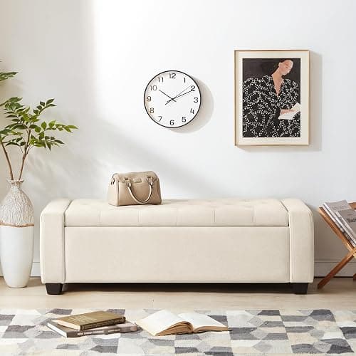 Huatean Home 48" Ottoman with Storage, Storage Ottoman Bench with Safety Hinge, Upholstered Entryway Bench with Seating for Bedroom, Living Room, Holds up to 330 lb, Beige thumbnail 6