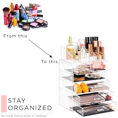 Sorbus Acrylic Makeup Organizer Set, 6-Drawer Vanity & Countertop Cosmetic Storage with Small & Wide Compartments, Clear Makeup Storage for Brushes, Jewelry – Holiday Gift for Women & Teens thumbnail 7