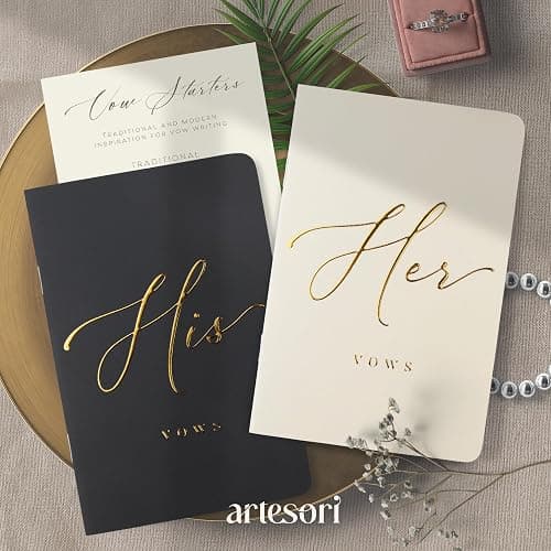ARTESORI Premium Wedding Vow Book for Her & Him, Soft Touch, Gold Foil, 28 Lined Pages, Wedding Vow Books His and Hers, Wedding Essentials, Wedding Registry Ideas, His and Hers Gifts [Ivory & Black] thumbnail 2