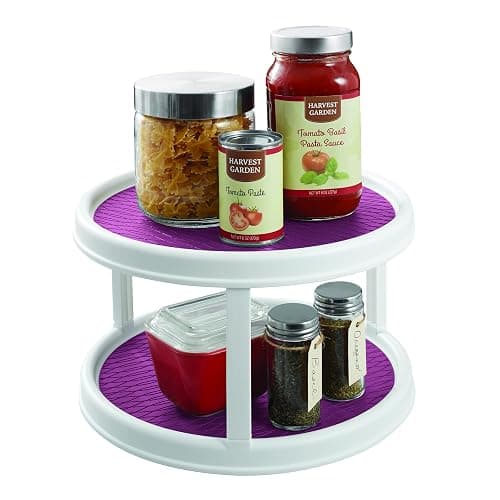Copco Non-Skid 2 Tier Pantry Cabinet Lazy Susan Turntable, 12-Inch, White/Purple thumbnail 4