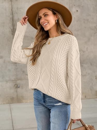 ANRABESS Sweaters for Women Oversized Cable Knit Fall Long Sleeve Crewneck Casual Pullover Sweater Tops 2025 Winter Outfits thumbnail 3
