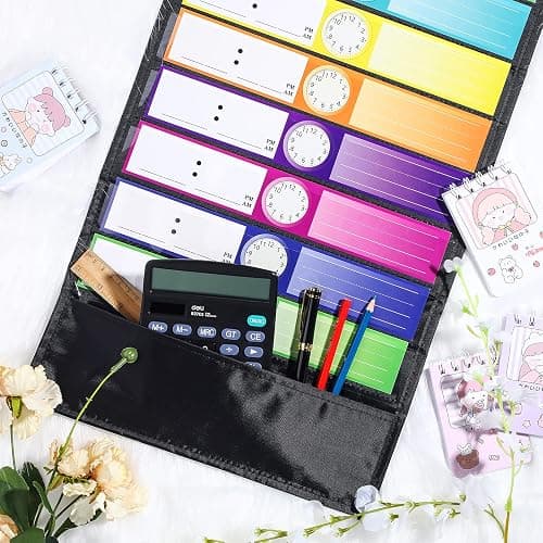 Chinco Daily Schedule Pocket Chart School Class Schedule Kit 13+1 Pocket Chart, 2 Hook, Title Card, 30 Double-Sided Blank Erasable Card for Classroom School or Home(Black) thumbnail 2