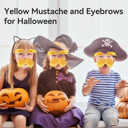 woxafo 2 PCS Yellow Mustache and Eyebrows with Spare Tape, 2 Novelty Realistic Yellow Fake Mustache Beard and Eyebrows for Adults, Halloween Cosplay Costume Party Favors thumbnail 4