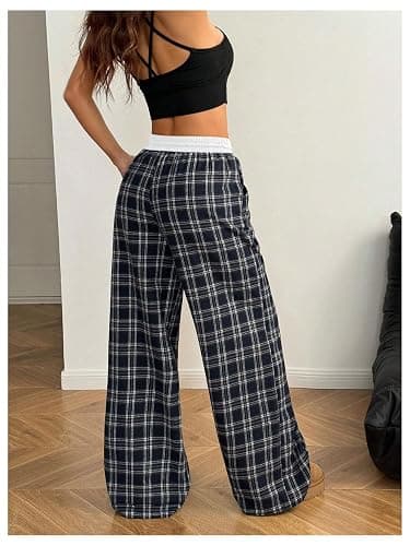 SOLY HUX Women's Plaid Checkered Pants Flannel Pajama Pants Lounge Wide Leg Baggy Sweatpants with Pockets thumbnail 2